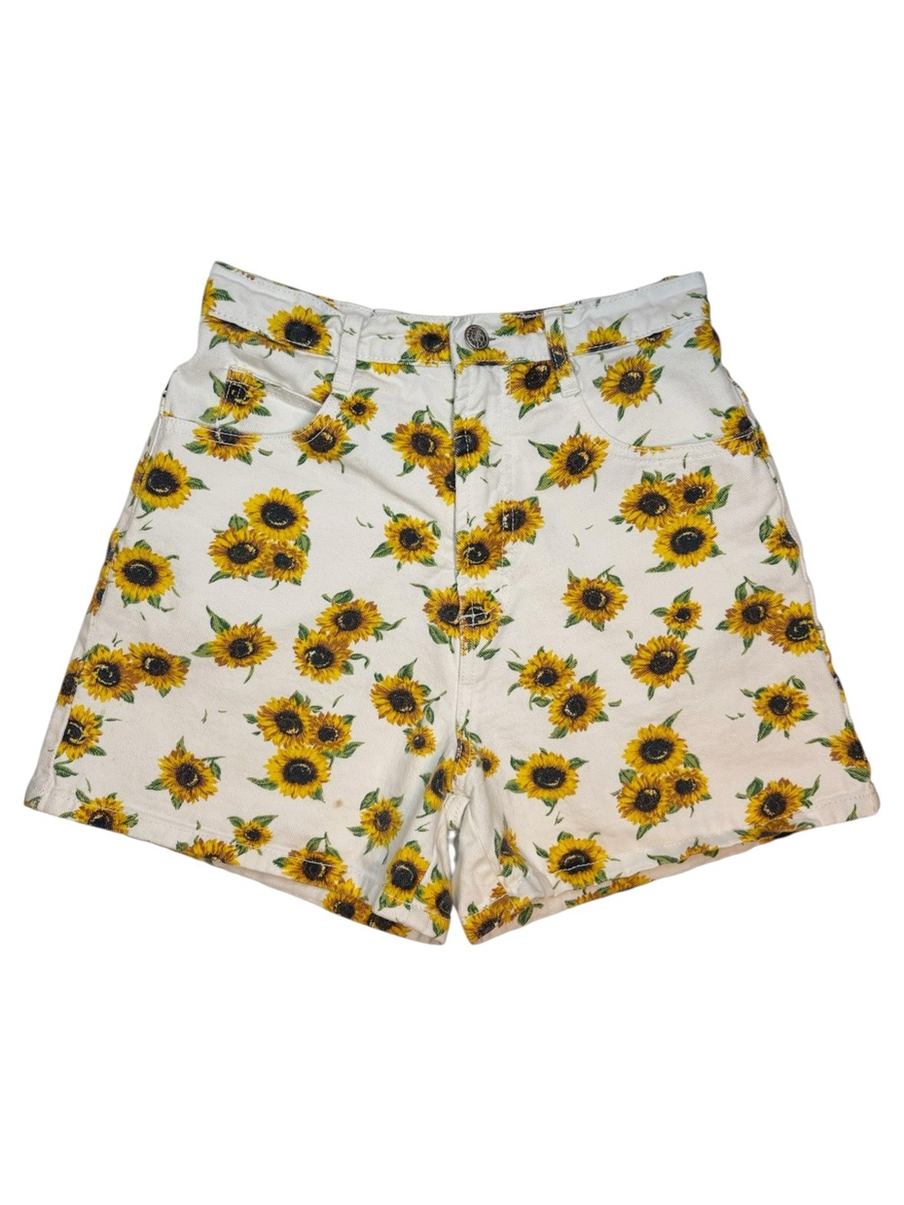 Vintage 90s Sunflower Print Denim Shorts